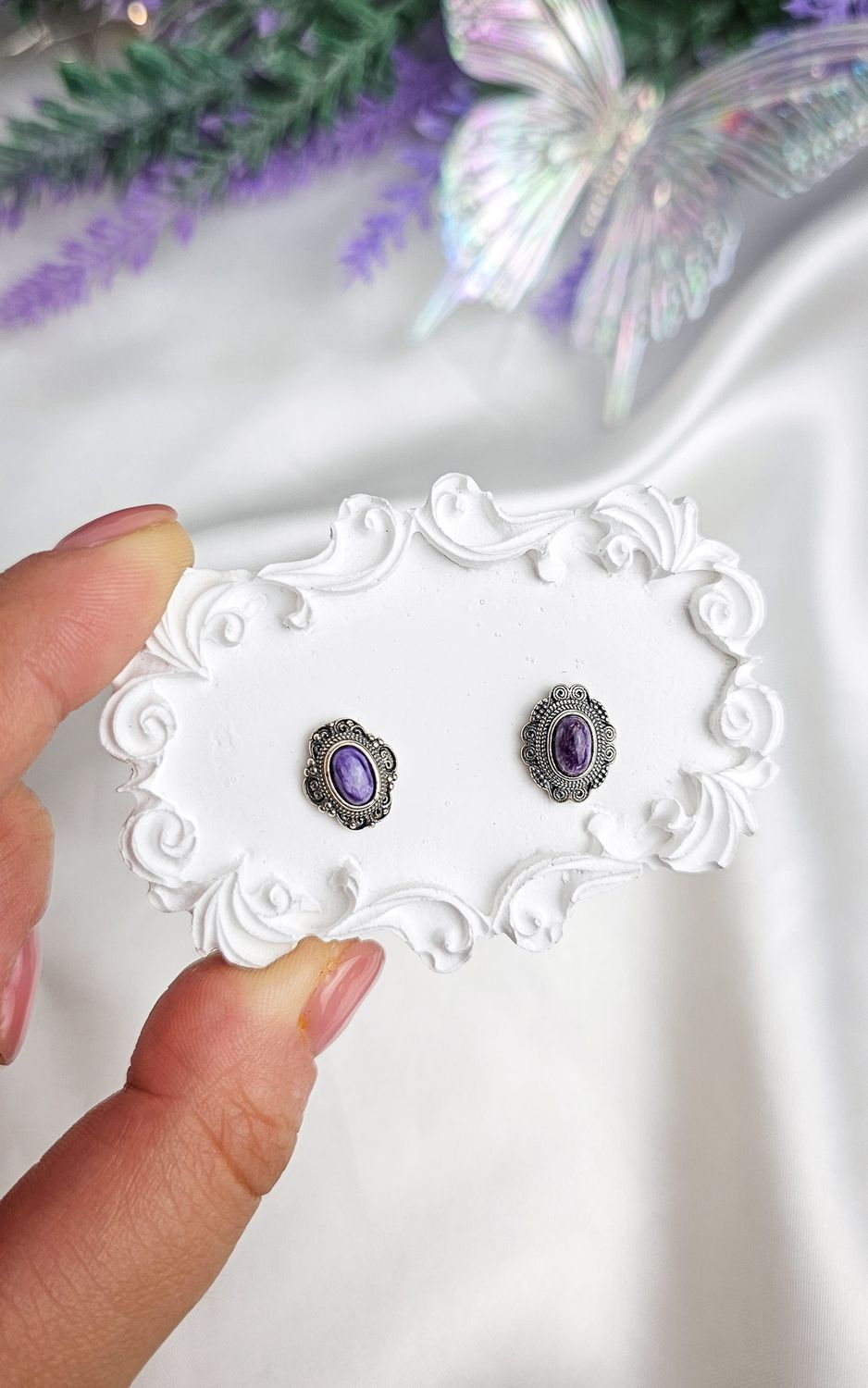 Earrings Mismatched in Charoite (s925)