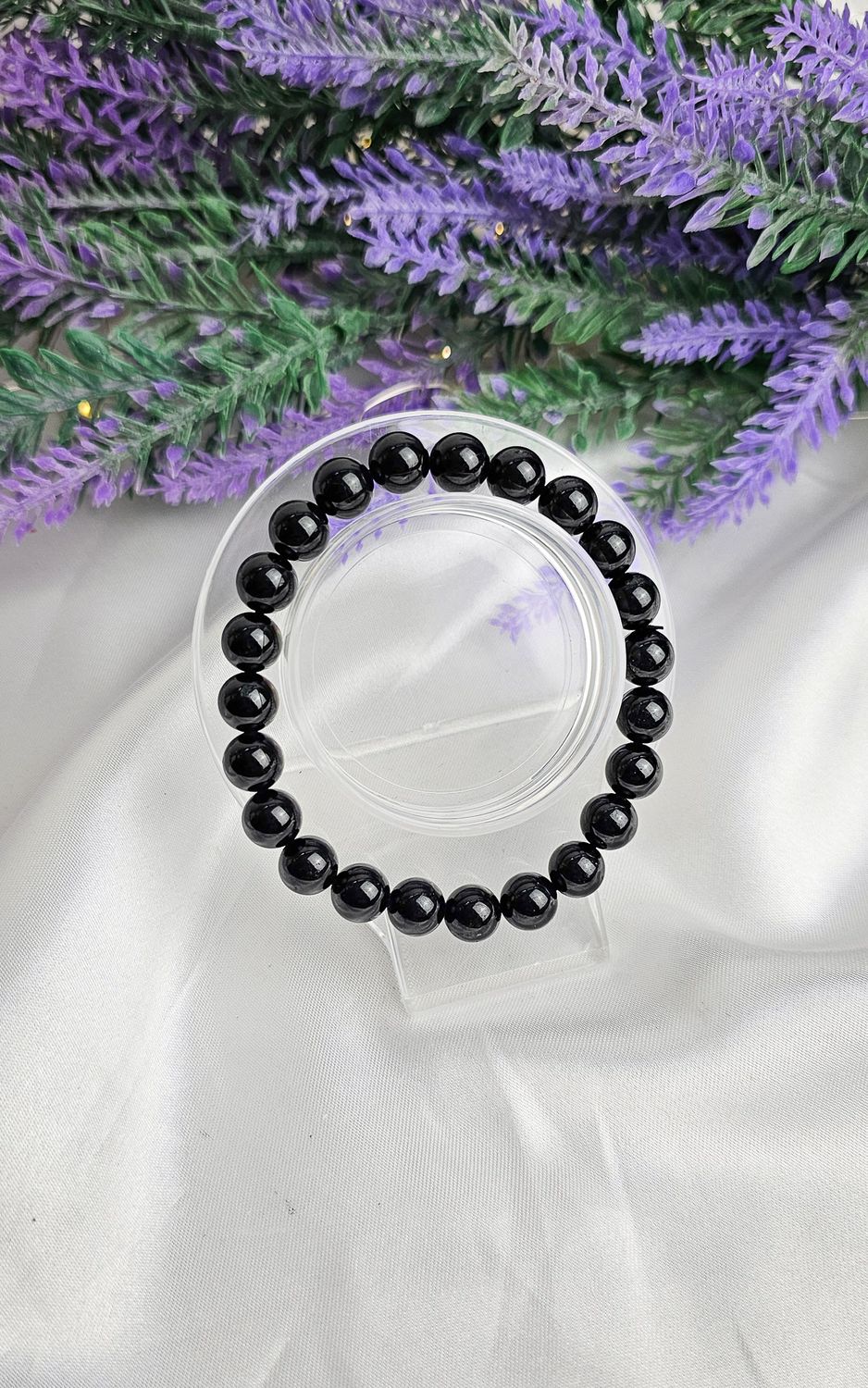 Elastic Bracelet in Black Tourmaline (8mm)