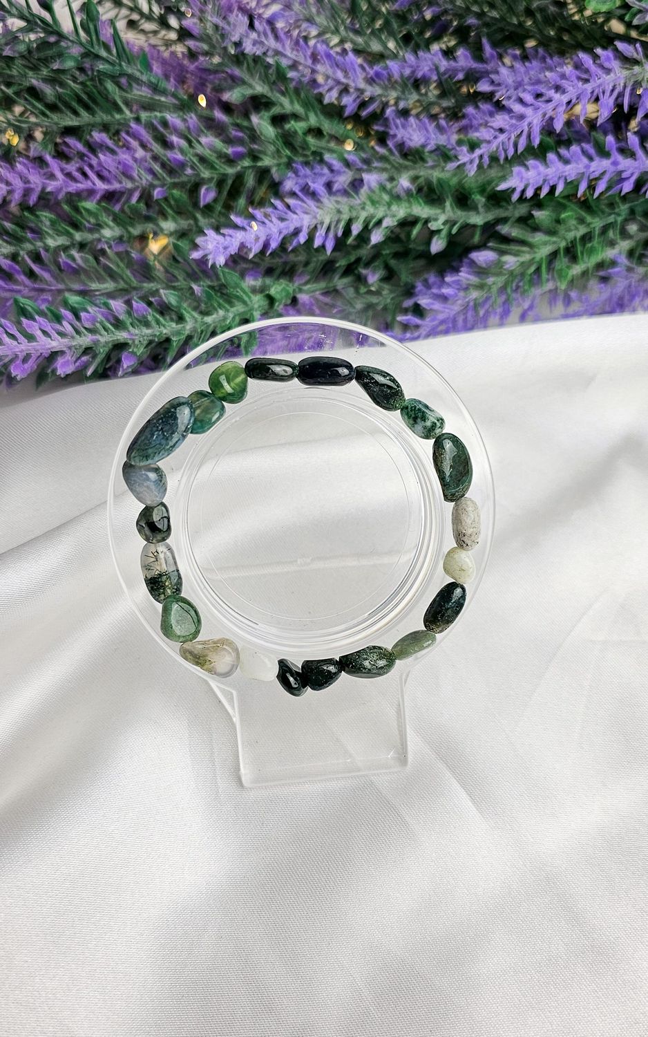 Elastic Bracelet NUGGET in Moss Agate