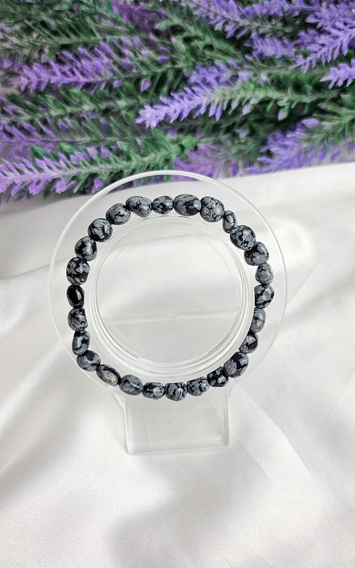 Elastic Bracelet NUGGET in Snowflake Obsidian