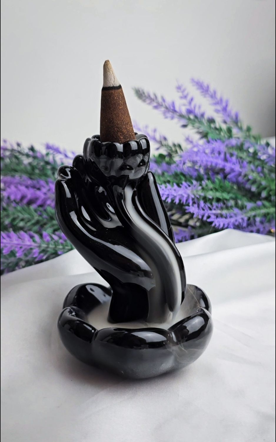 Incense Holder BACKFLOW with Hand and Lotus Flower