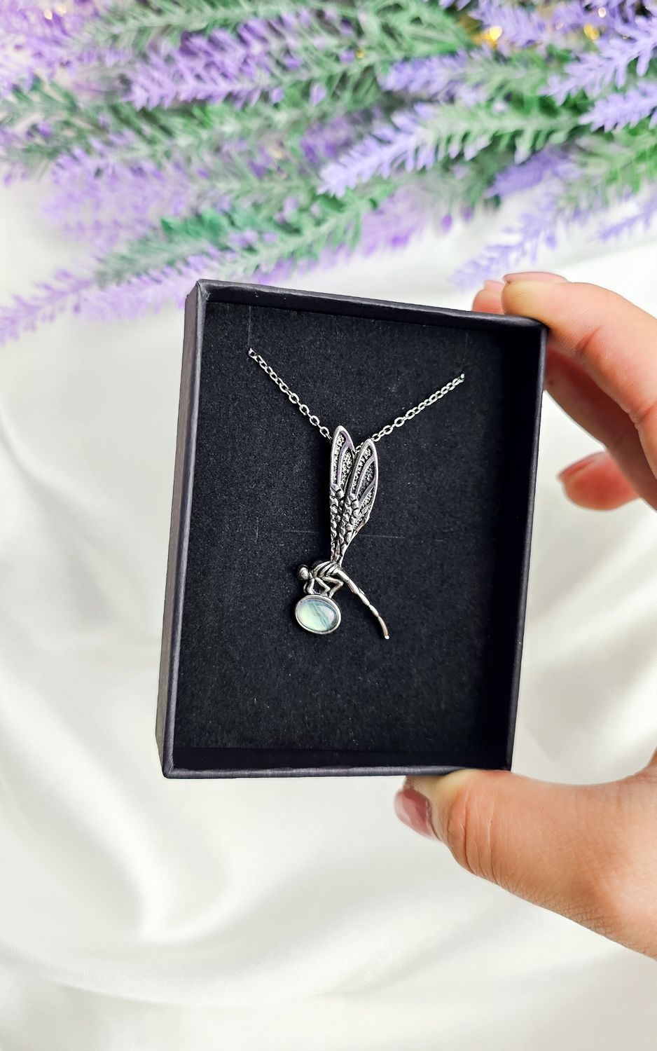 Necklace with Dragonfly in Labradorite