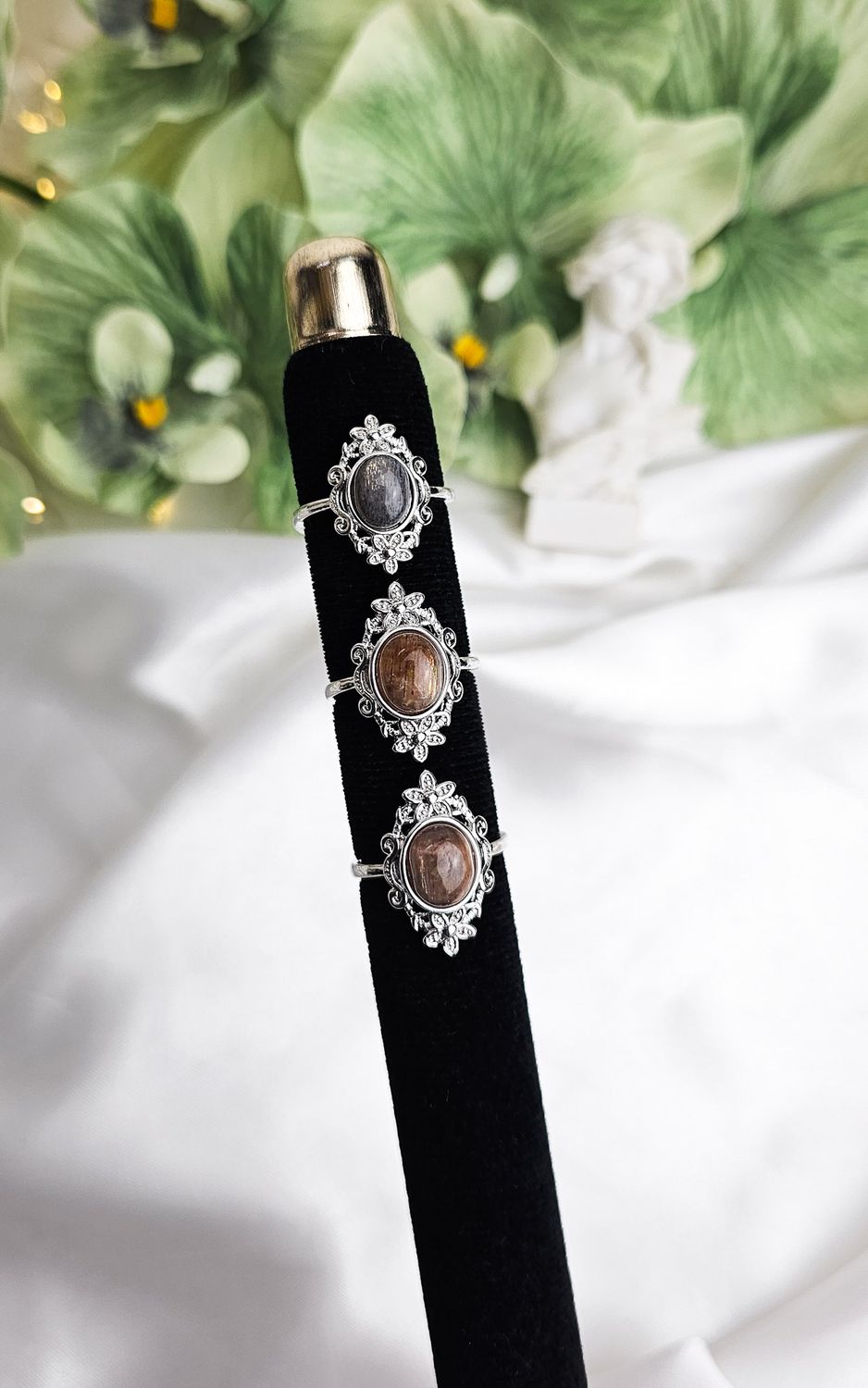 Adjustable Boho Ring in Black Moonstone (FROM SIZE 13/14)