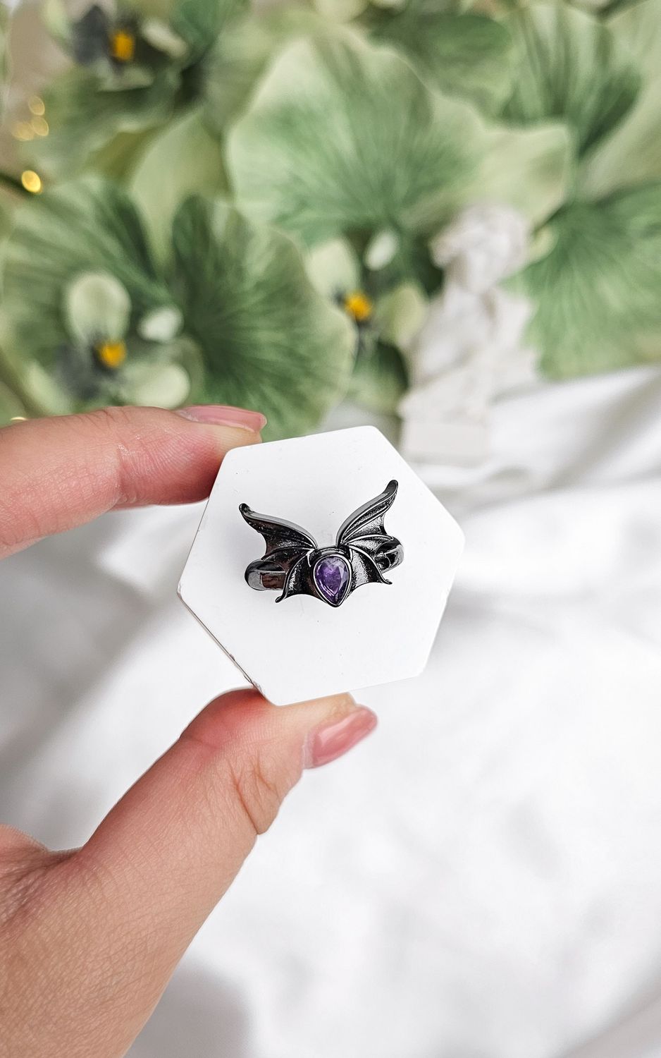 Adjustable Ring with Bat in Dream Amethyst (FROM SIZE 13)