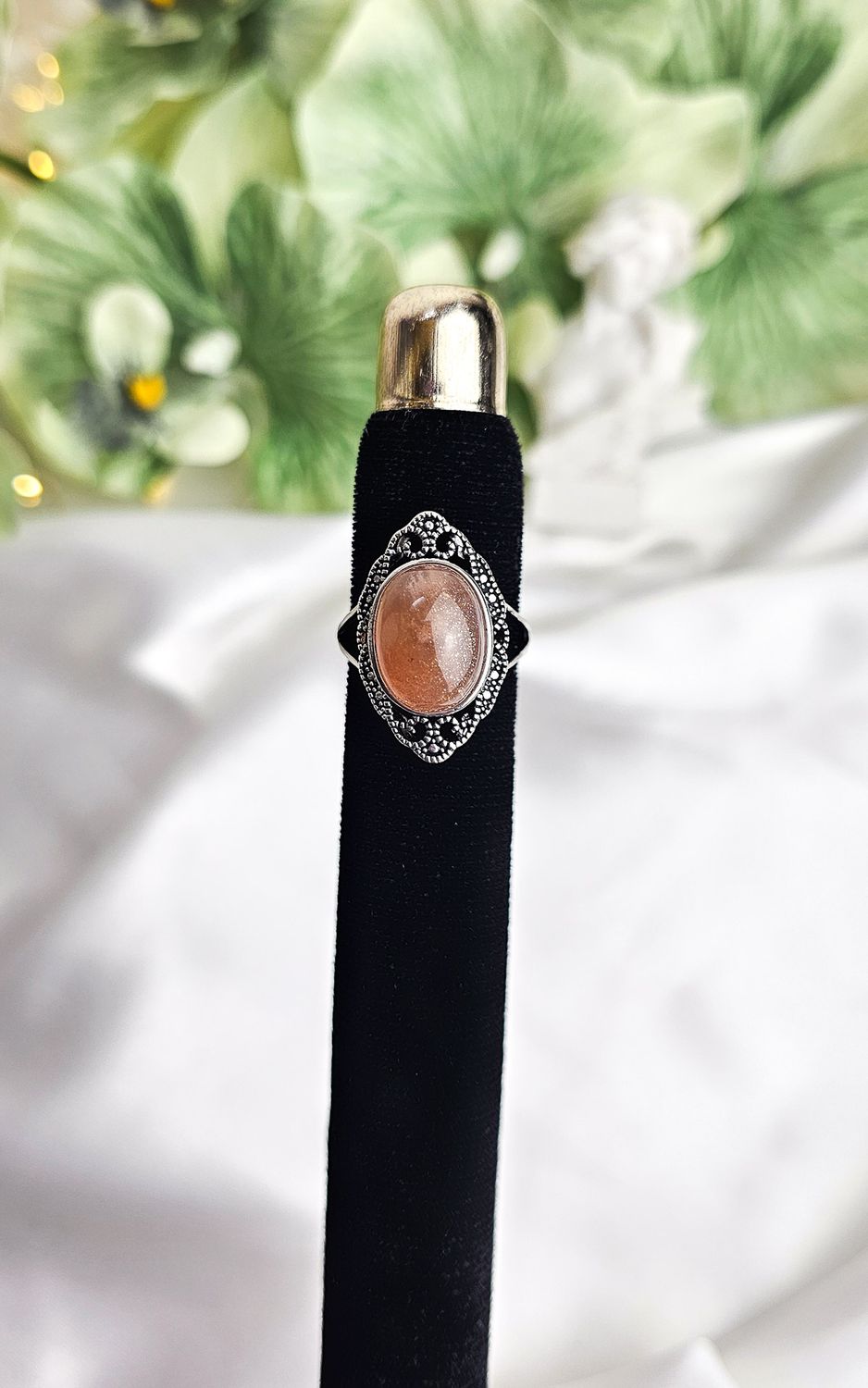Adjustable Boho Ring in Peach Moonstone n.1 (FROM SIZE 13/14)