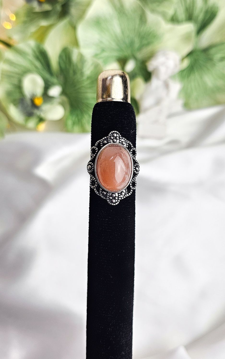Adjustable Boho Ring in Peach Moonstone n.2 (FROM SIZE 13/14)