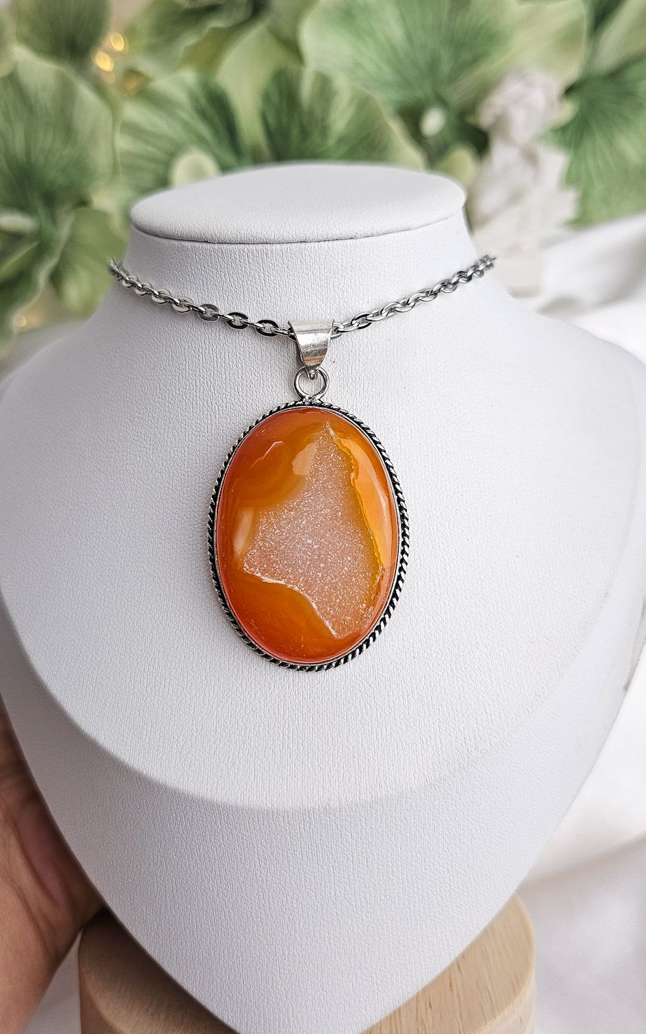 Indian Necklace with Carnelian Druzy Agate