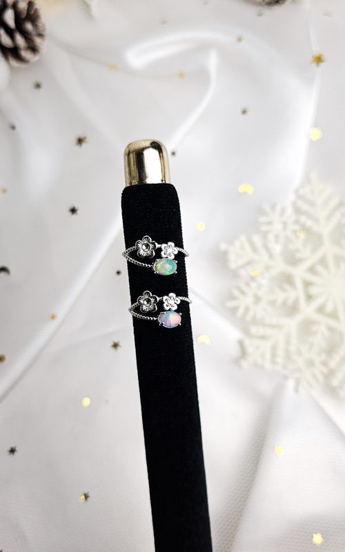 Adjustable Ring with Flowers in Opal (FROM SIZE 12)