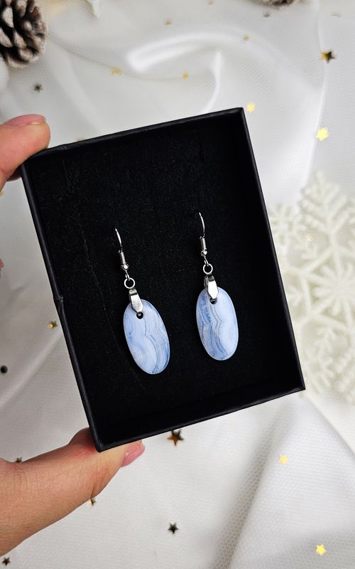 Pendant Earrings in Blue Lace Agate
