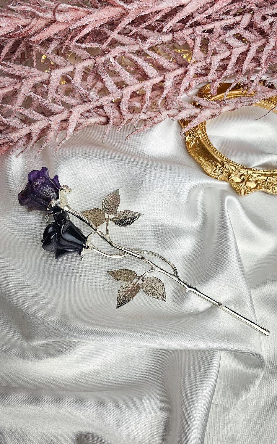 Rose in Amethyst and Black Obsidian