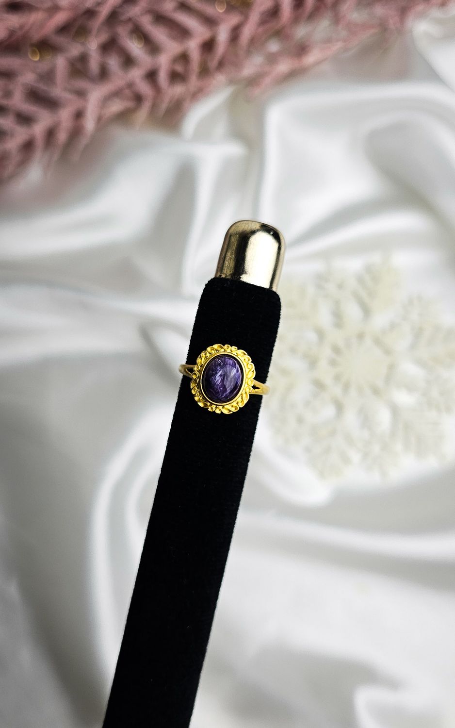 Adjustable Etnic Ring in Charoite (FROM SIZE 14/15) - s925