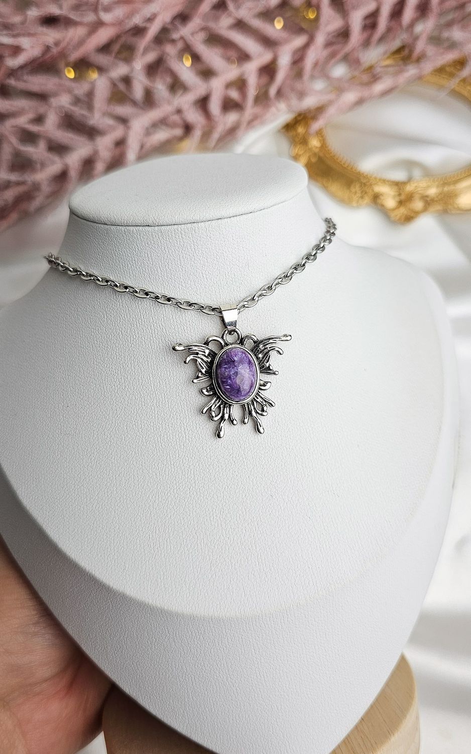 Necklace with Moth in Charoite
