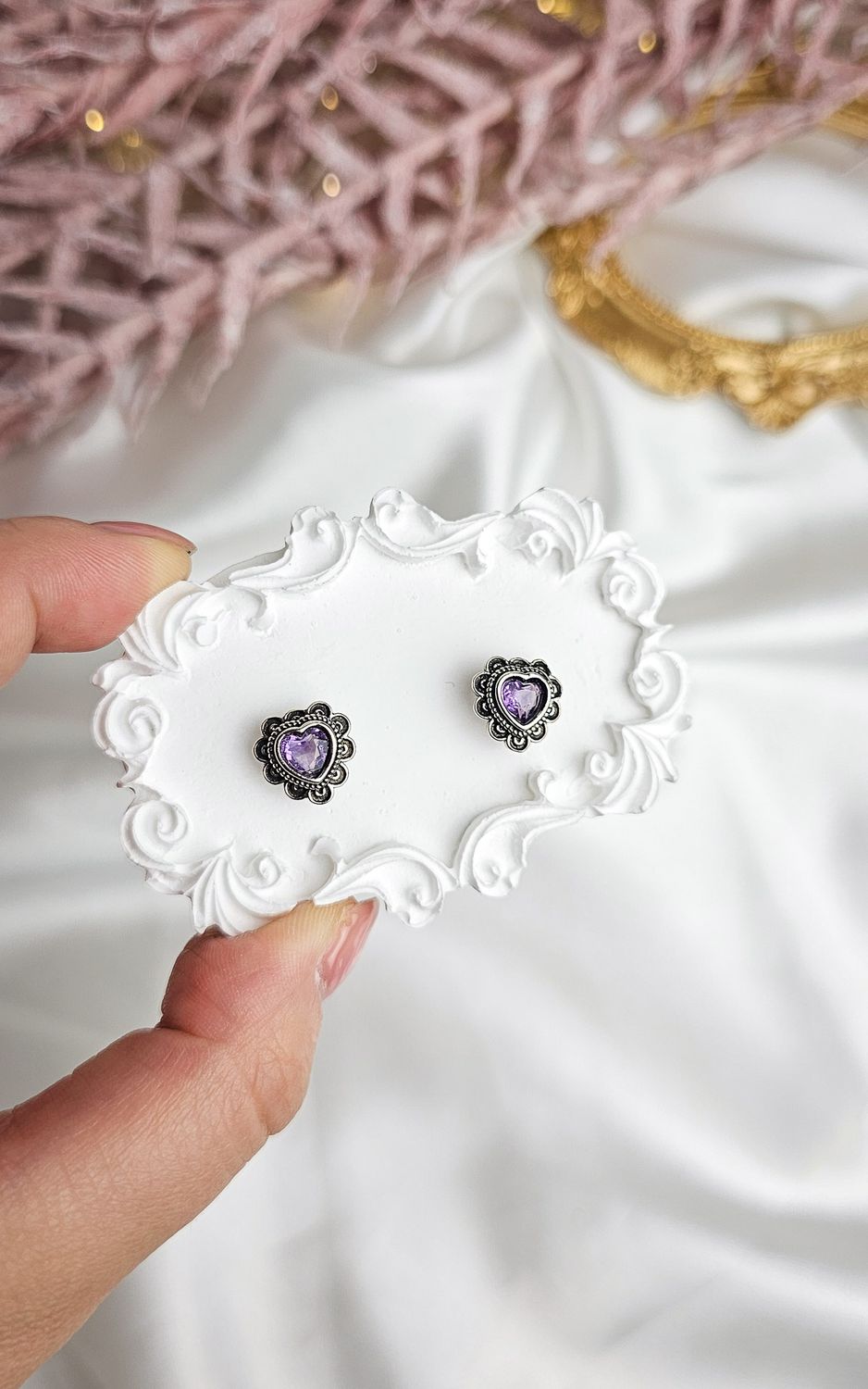 Etnic Earrings with Heart in Amethyst (s925)