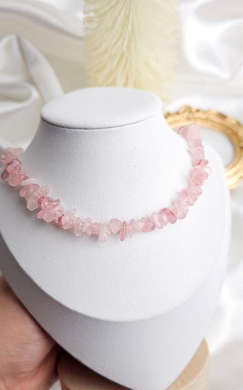 Necklace with Chips in Rose Quartz