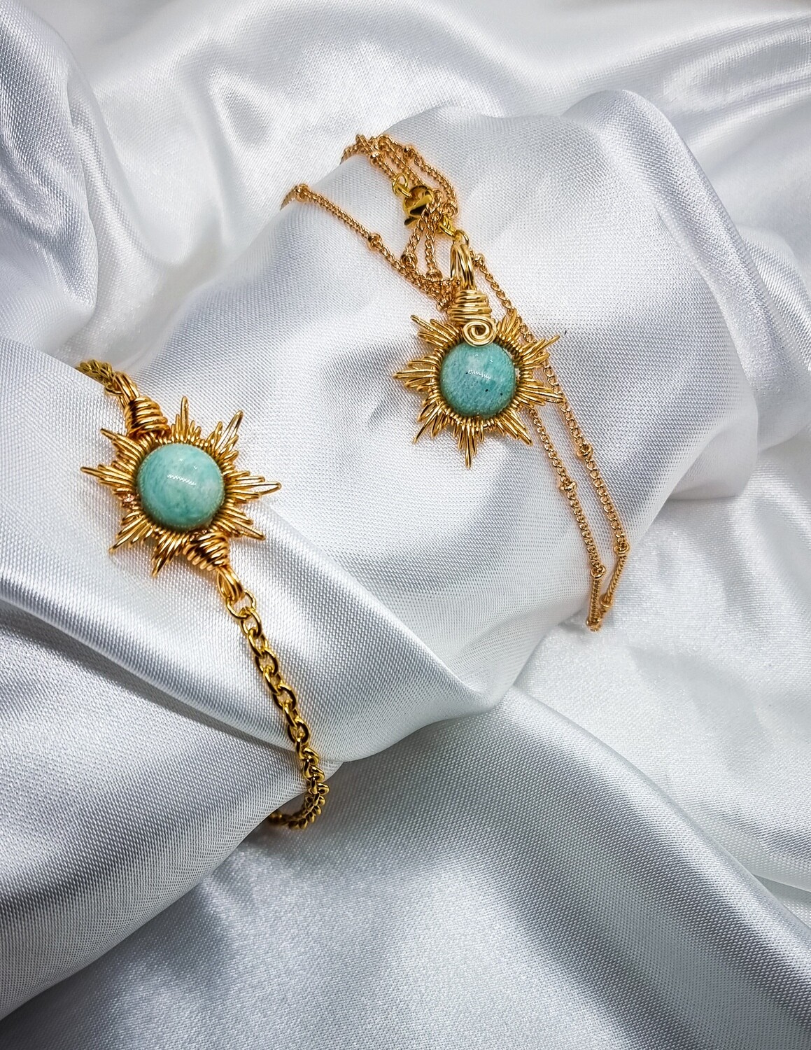 SET Necklace + Bracelet "SUN" - Choose Stone
