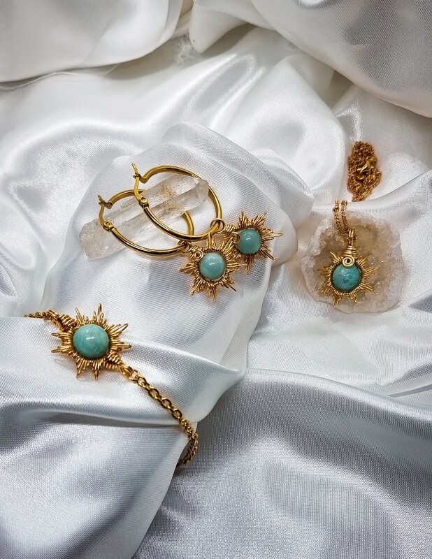 SET Necklace + Bracelet + Earrings "SUN" - Choose Stone