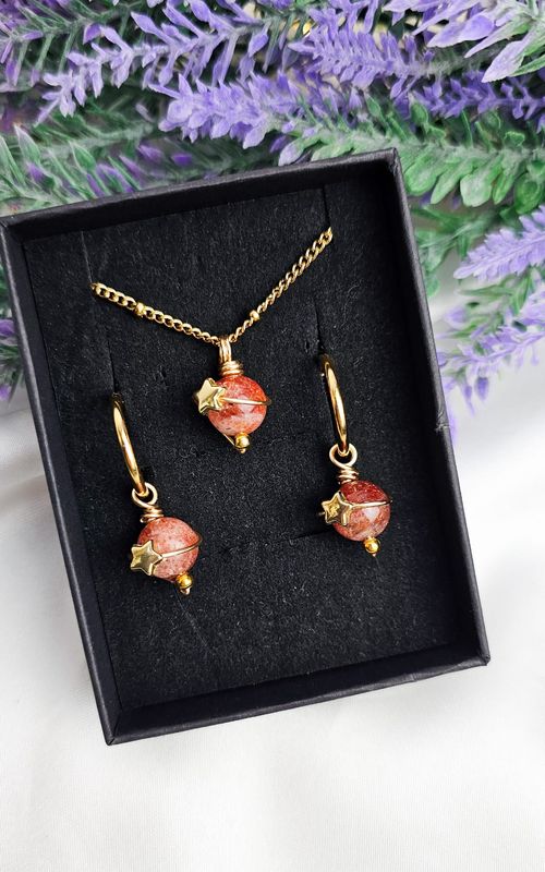 Set Necklace + Earrings "PLANET" - Choose Stone