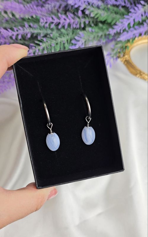 Hoop Earrings in Blue Lace Agate (s925)