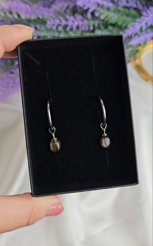 Hoop Earrings in Black Moonstone (s925)