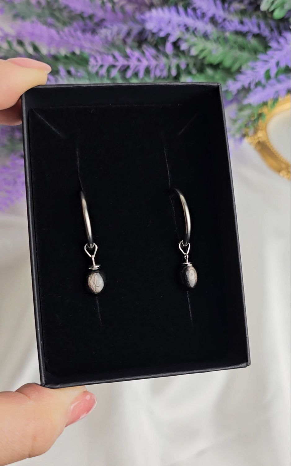 Hoop Earrings in Hyperstene (s925)