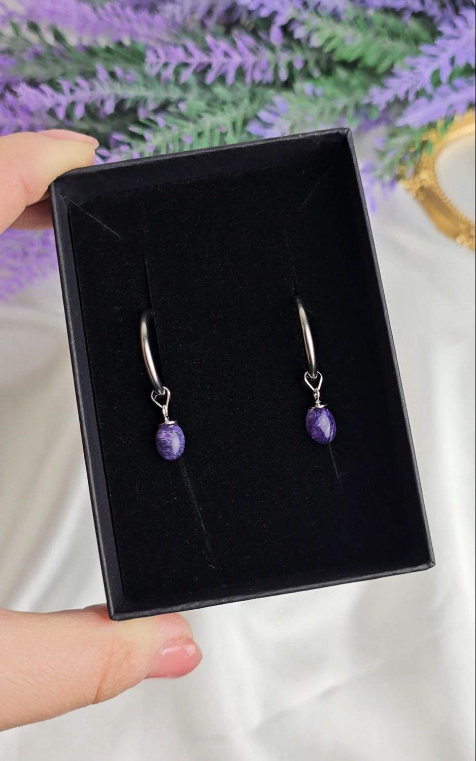 Hoop Earrings in Charoite (s925)