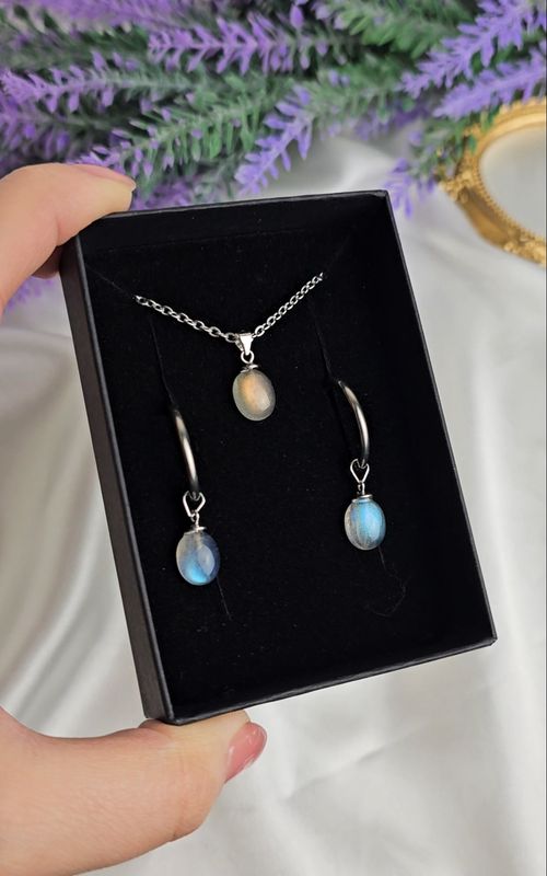 Set Necklace + Earrings in Labradorite (s925)