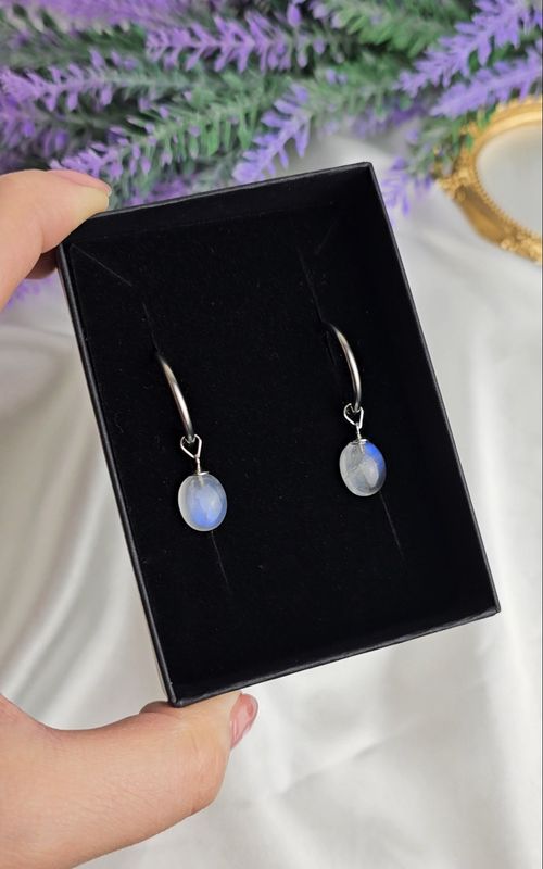 Hoop Earrings in Rainbow Moonstone (s925)