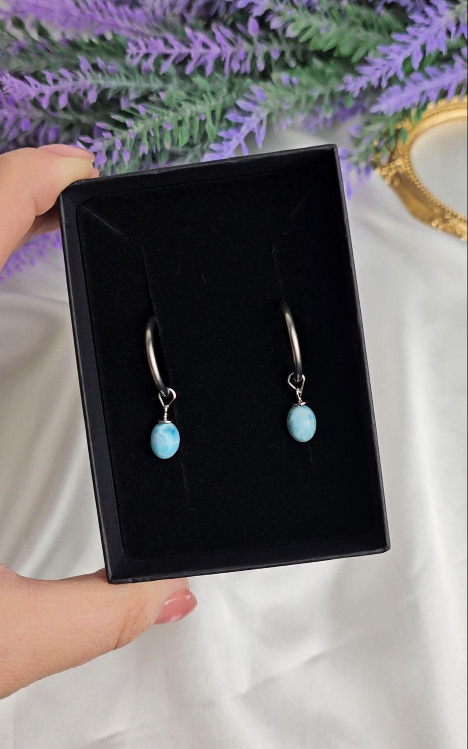 Hoop Earrings in Larimar (s925)
