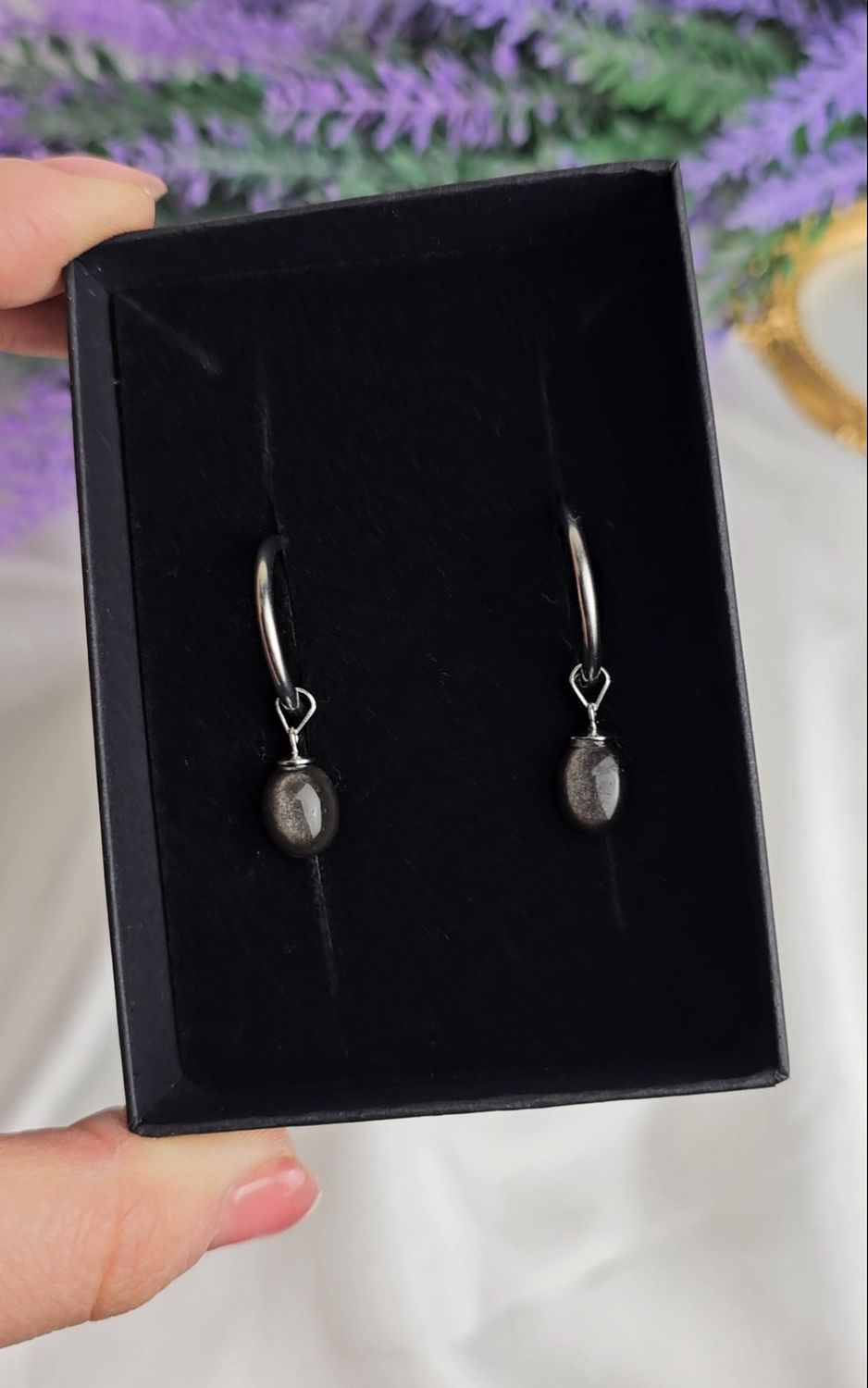 Hoop Earrings in Silver Obsidian (s925)