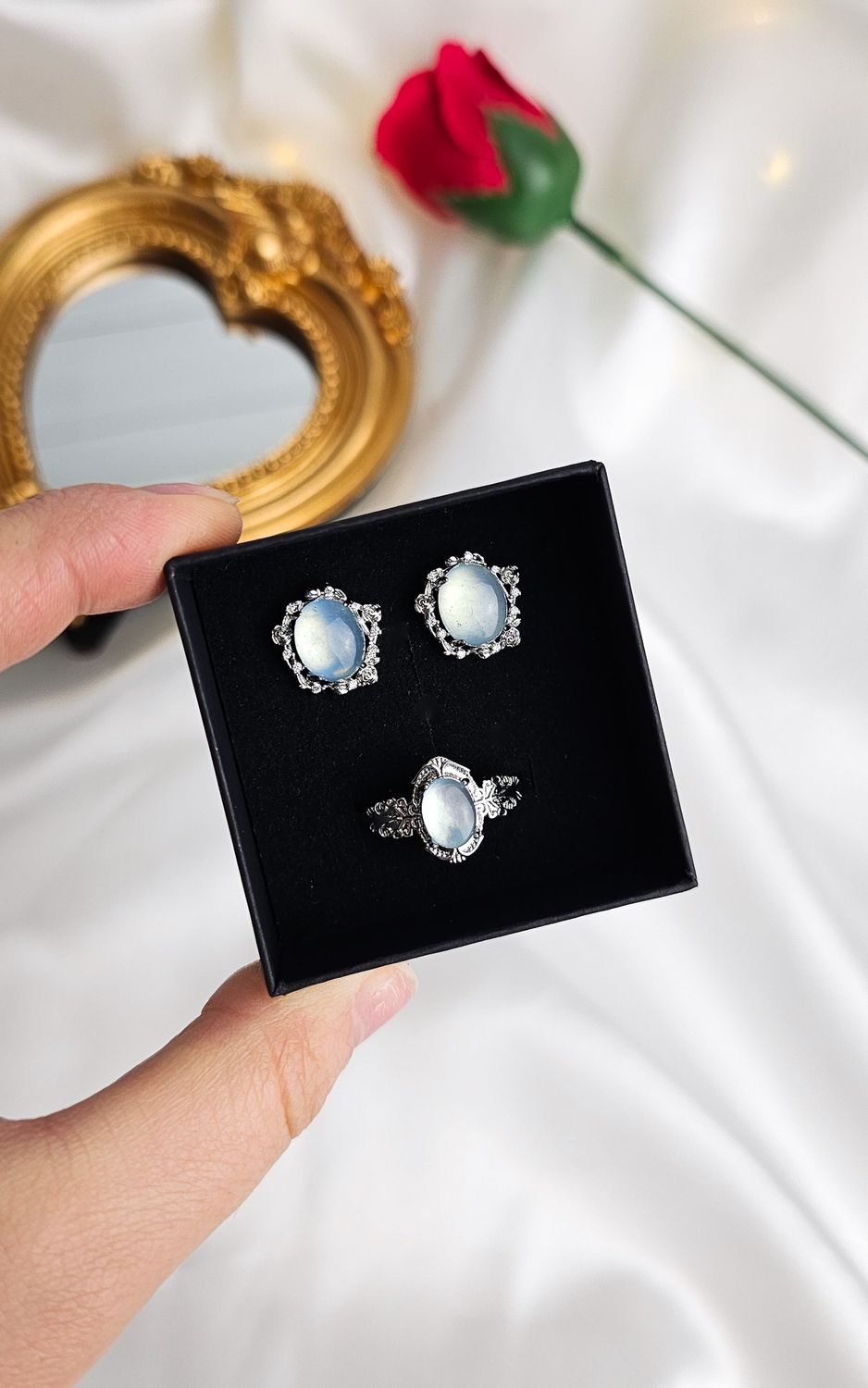 Set Adjustable Ring + Earrings (s925) in Aquamarine