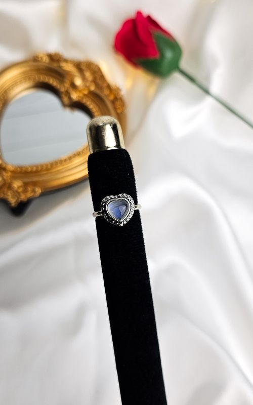 Adjustable Ring with Heart in Rainbow Moonstone (FROM SIZE 11)