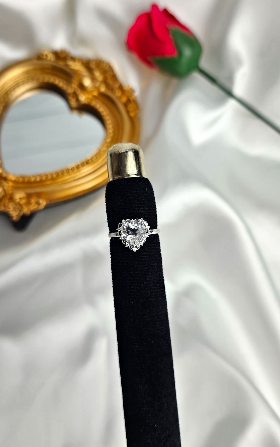 Adjustable Ring with Heart in Clear Quartz (FROM SIZE 10)