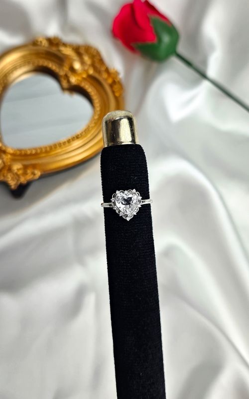 Adjustable Ring with Heart in Clear Quartz (FROM SIZE 10)