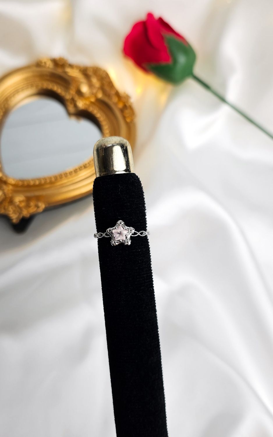 Adjustable Ring with Star in Rose Quartz (FROM SIZE 14)