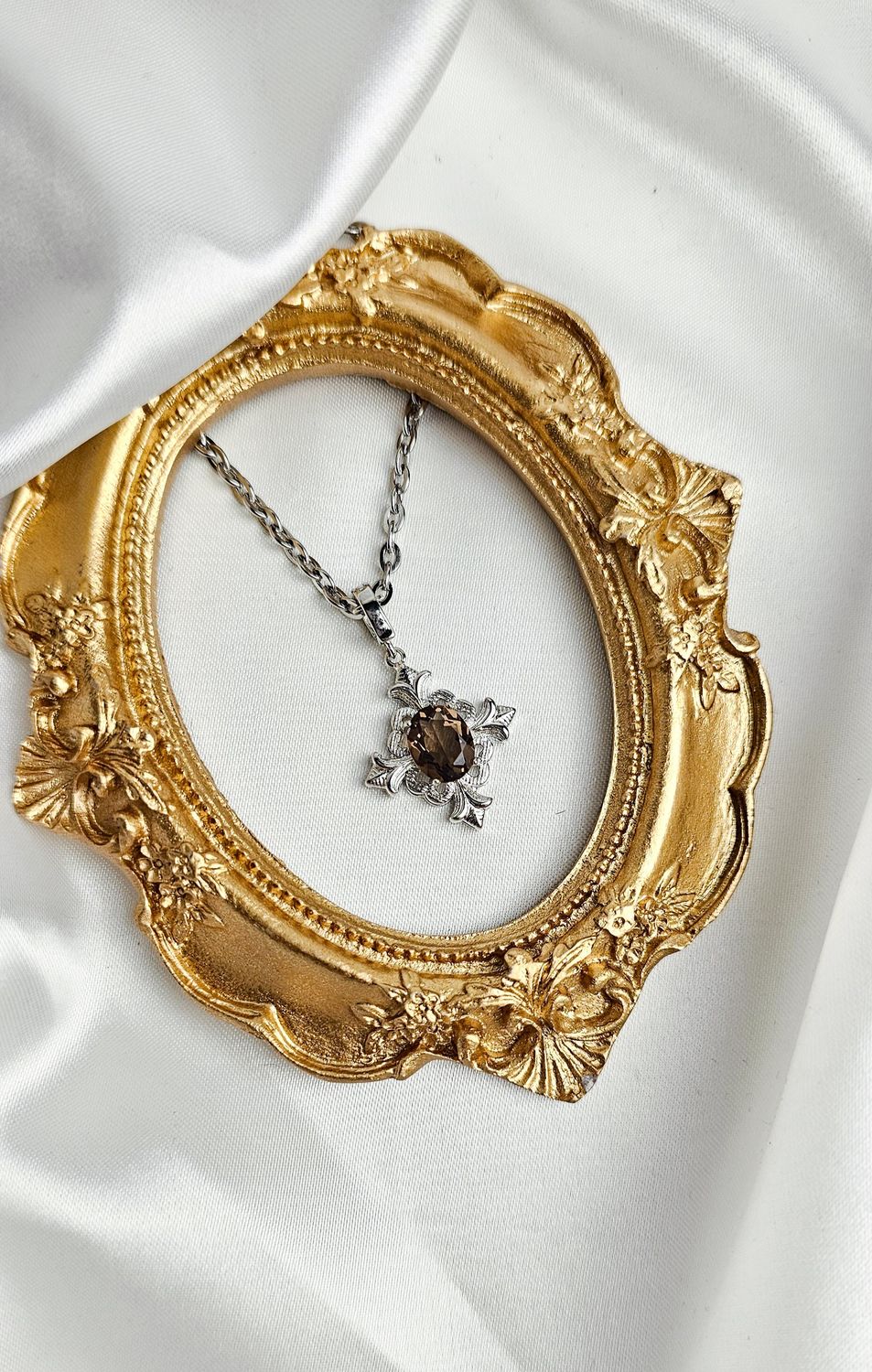 Necklace with Cross in Smoky Quartz