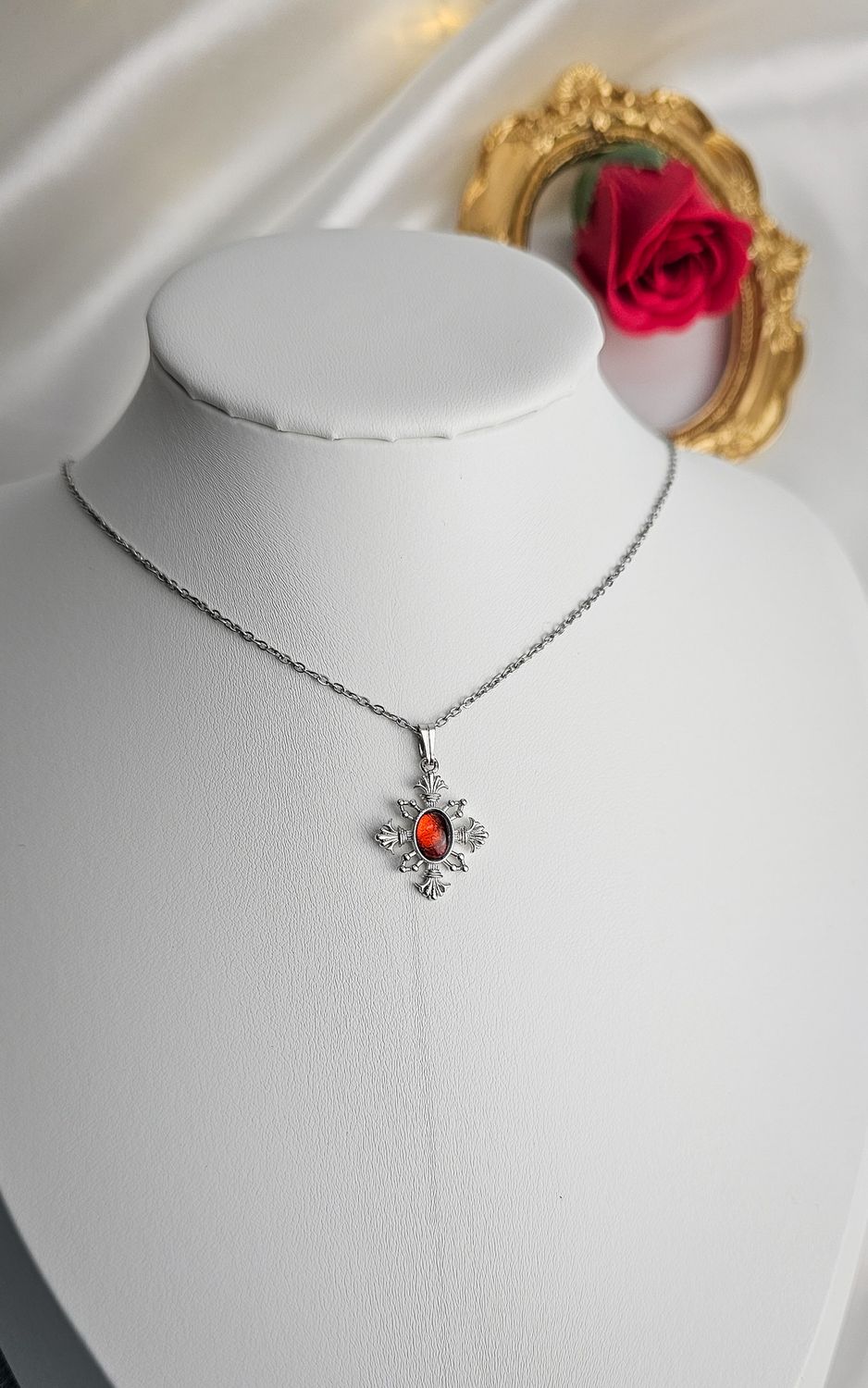 Necklace with Cross in Garnet