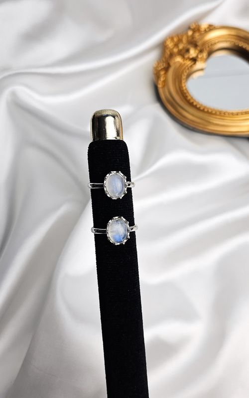 Adjustable Oval Ring in Rainbow Moonstone (FROM SIZE 14)