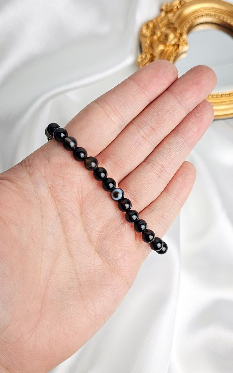 Elastic Bracelet in Black Agate (6mm)