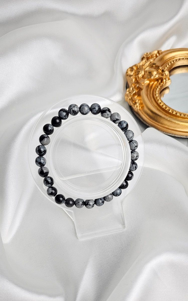 Elastic Bracelet in Snowflake Obsidian (6mm)