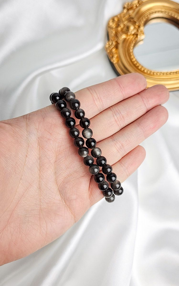 Elastic Bracelet in Silver Obsidian (6mm)