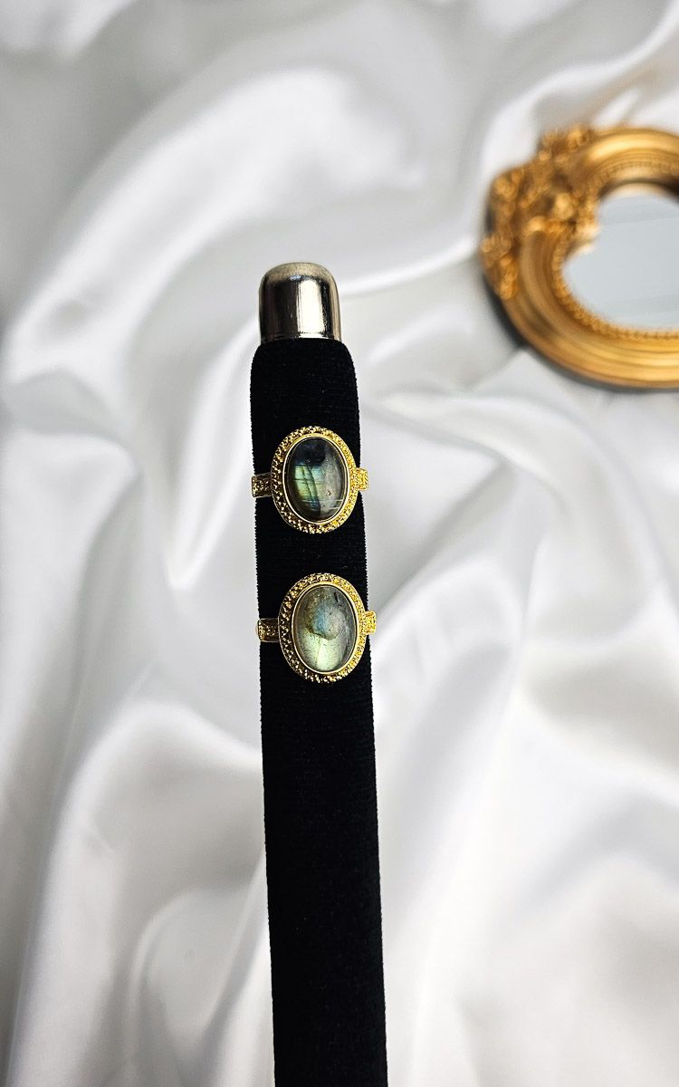 Adjustable Golden Ring in Labradorite (FROM SIZE 13)