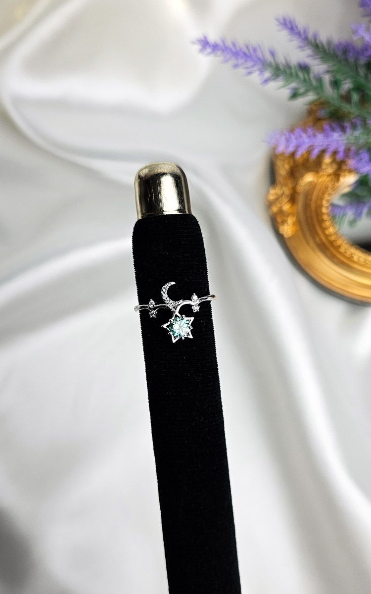 Adjustable Ring with Moon &amp; Star in Moissanite (FROM SIZE 11)