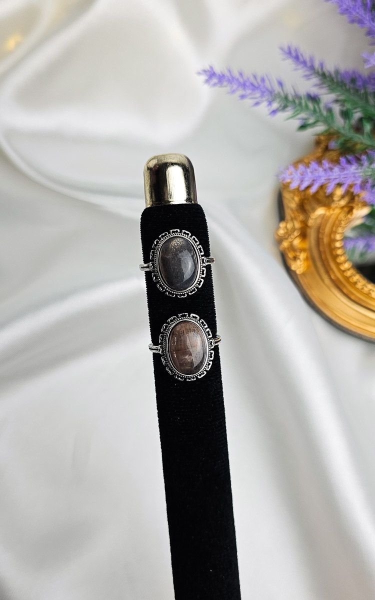 Adjustable Etnic Ring in Black Moonstone + Sunstone (FROM SIZE 12)