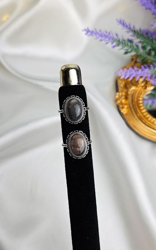 Adjustable Etnic Ring in Black Moonstone + Sunstone (FROM SIZE 12)