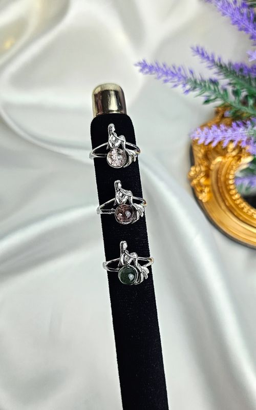 Adjustable Ring with Mermaid in Garden Quartz (FROM SIZE 14)