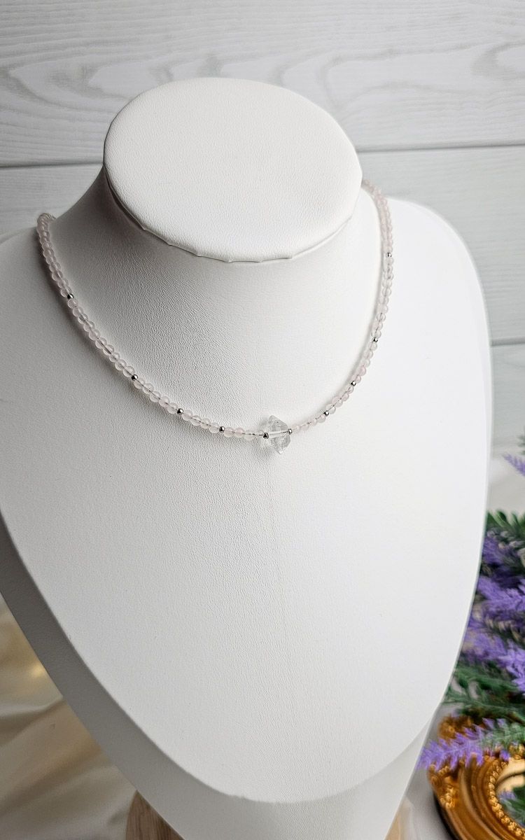 Necklace "APHRODITE" with Rose Quartz + Clear Quartz