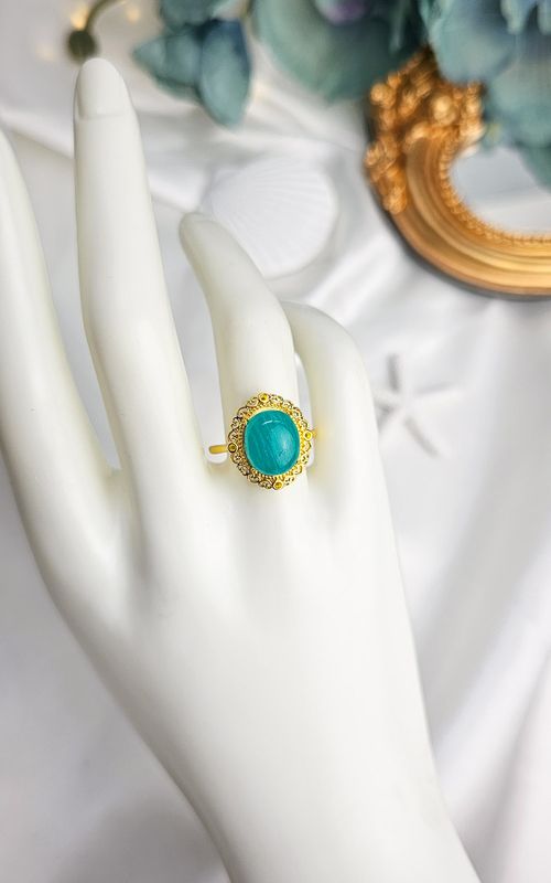 Adjustable Vintage Golden Ring in Amazonite (FROM SIZE 9)