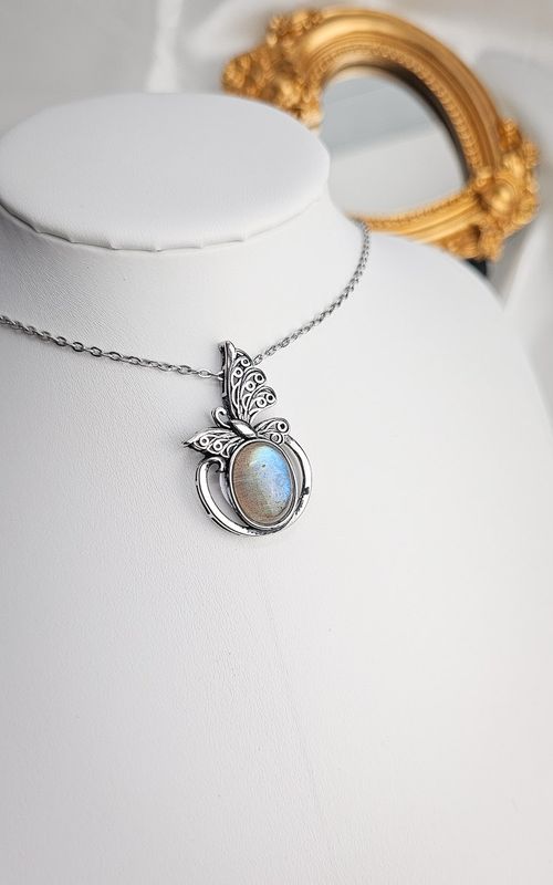 Necklace with Butterfly in Blue Labradorite
