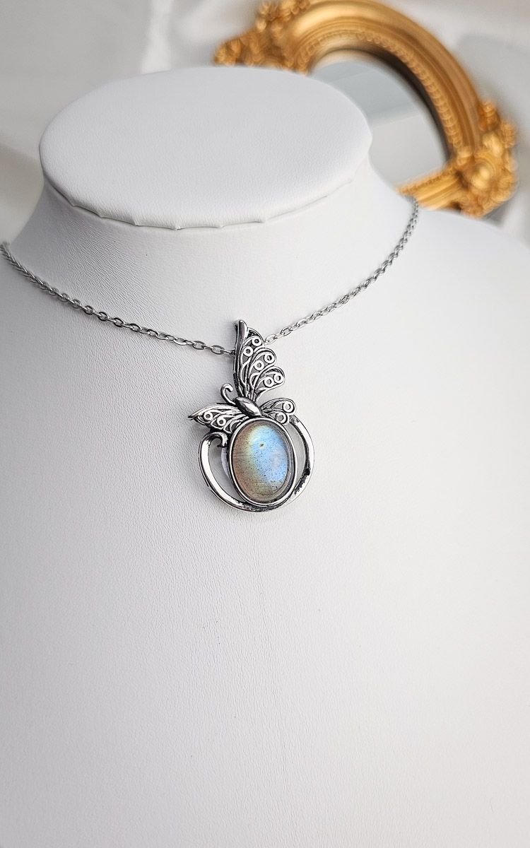 Necklace with Butterfly in Blue Labradorite
