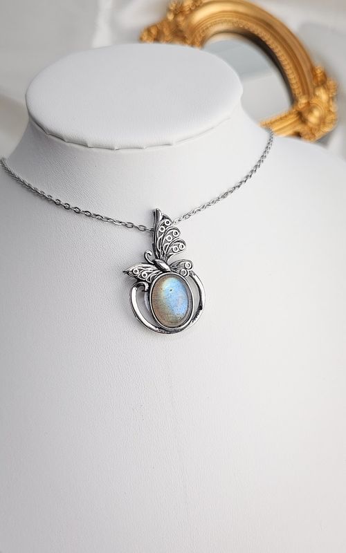 Necklace with Butterfly in Blue Labradorite